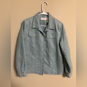 Alfred Dunner Womens Blue Soft Faux Suede Blazer Shirt Jacket Shacket Size 10